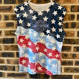 VTG 2005 Harley Davidson Stars and Stripes patriotic muscle tee, Women’s M